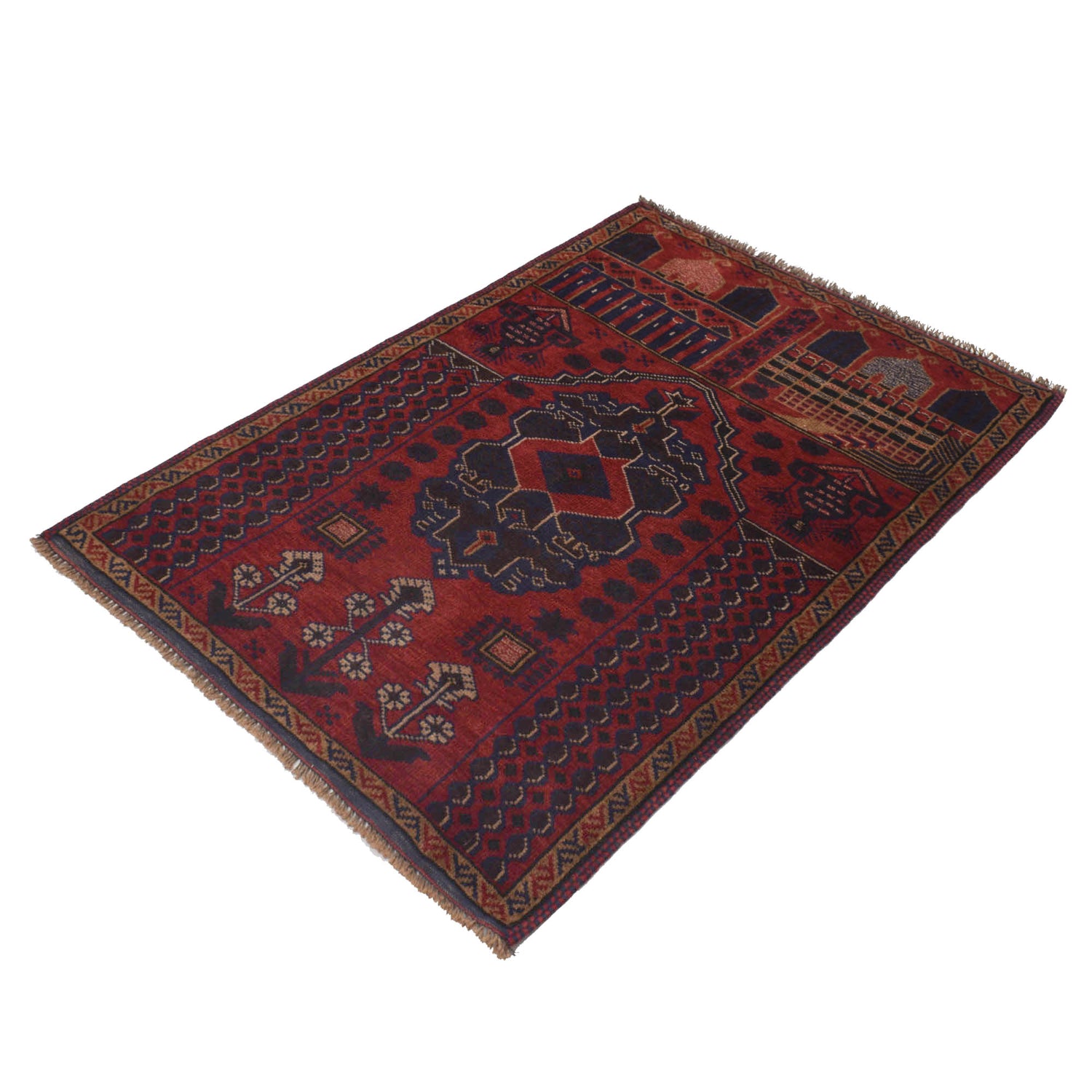 Baluchi Rug Handmade Red Prayer Design 3x5 ft