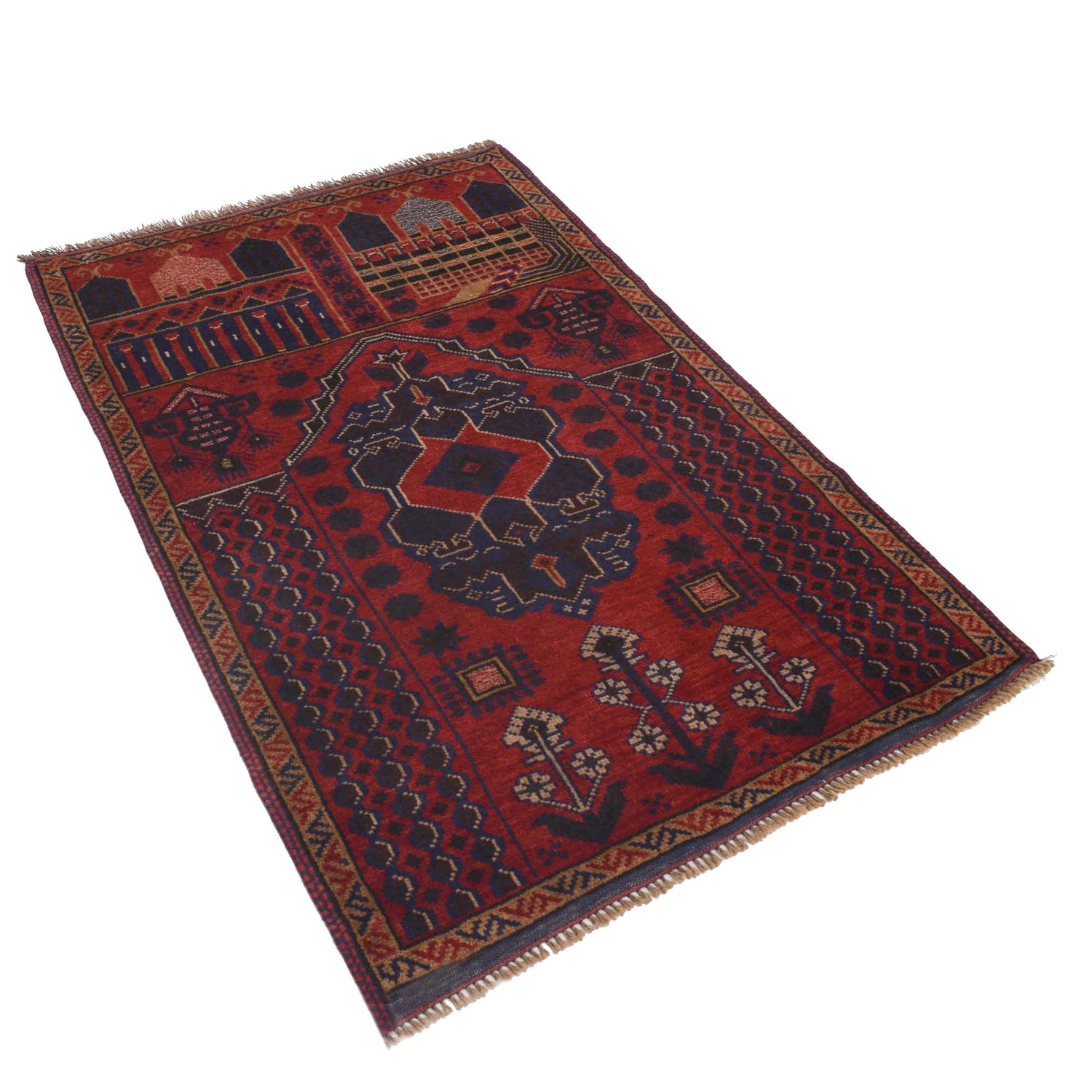 Baluchi Rug Handmade Red Prayer Design 3x5 ft