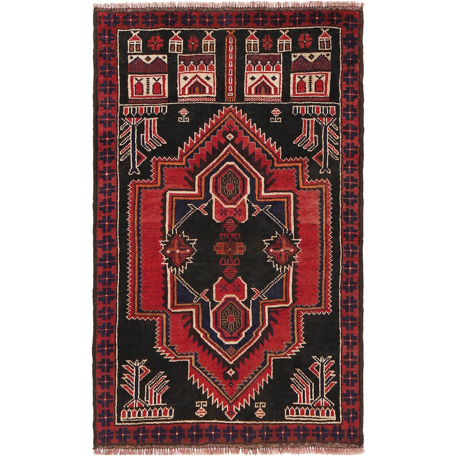 Baluchi Rug Handmade Multi Prayer Design 3x5 ft
