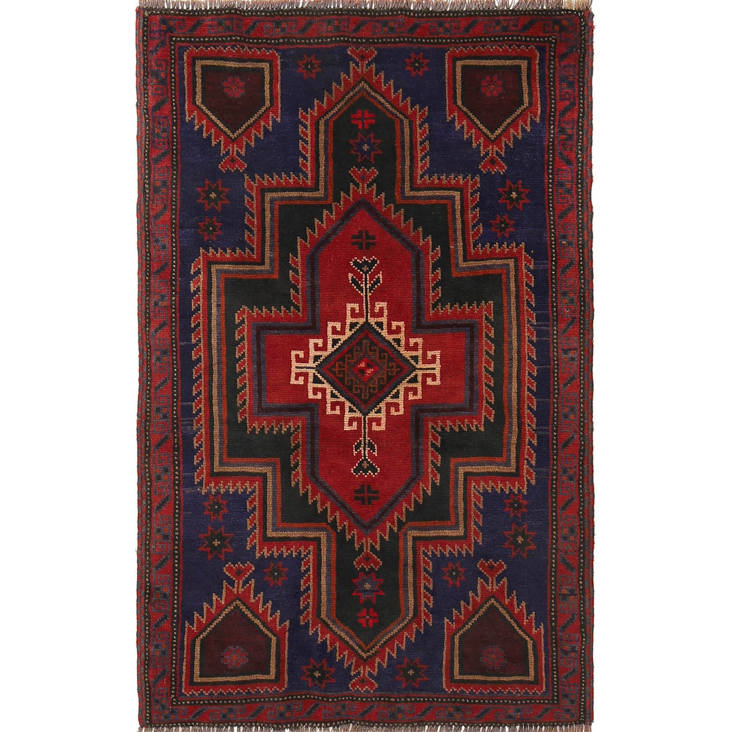 Baluchi Rug Handmade Blue Geometric 3x5 ft