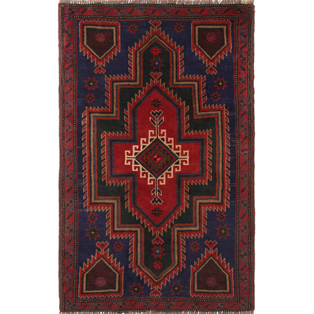 Baluchi Rug Handmade Blue Geometric 3x5 ft