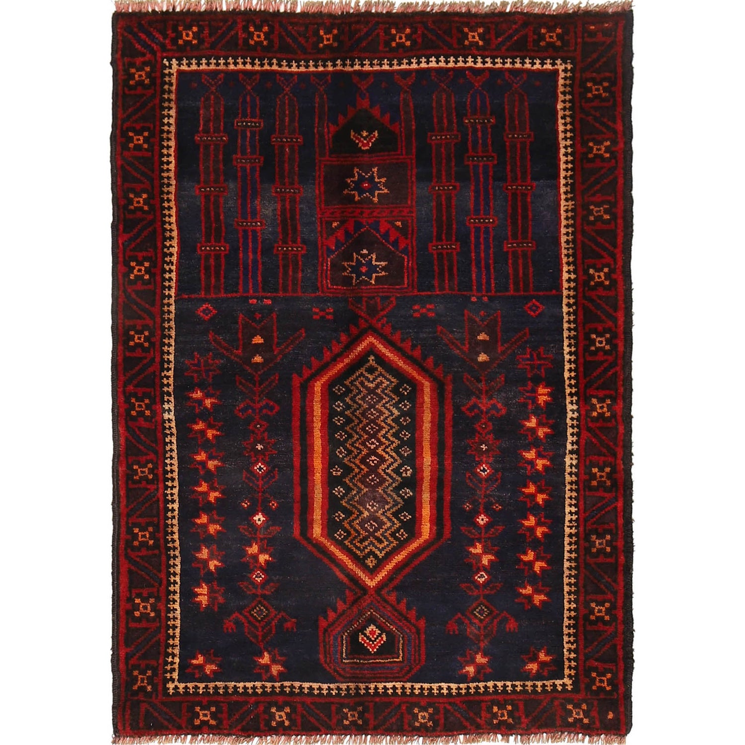 Baluchi Rug Handmade Blue Prayer Design 2x4 ft