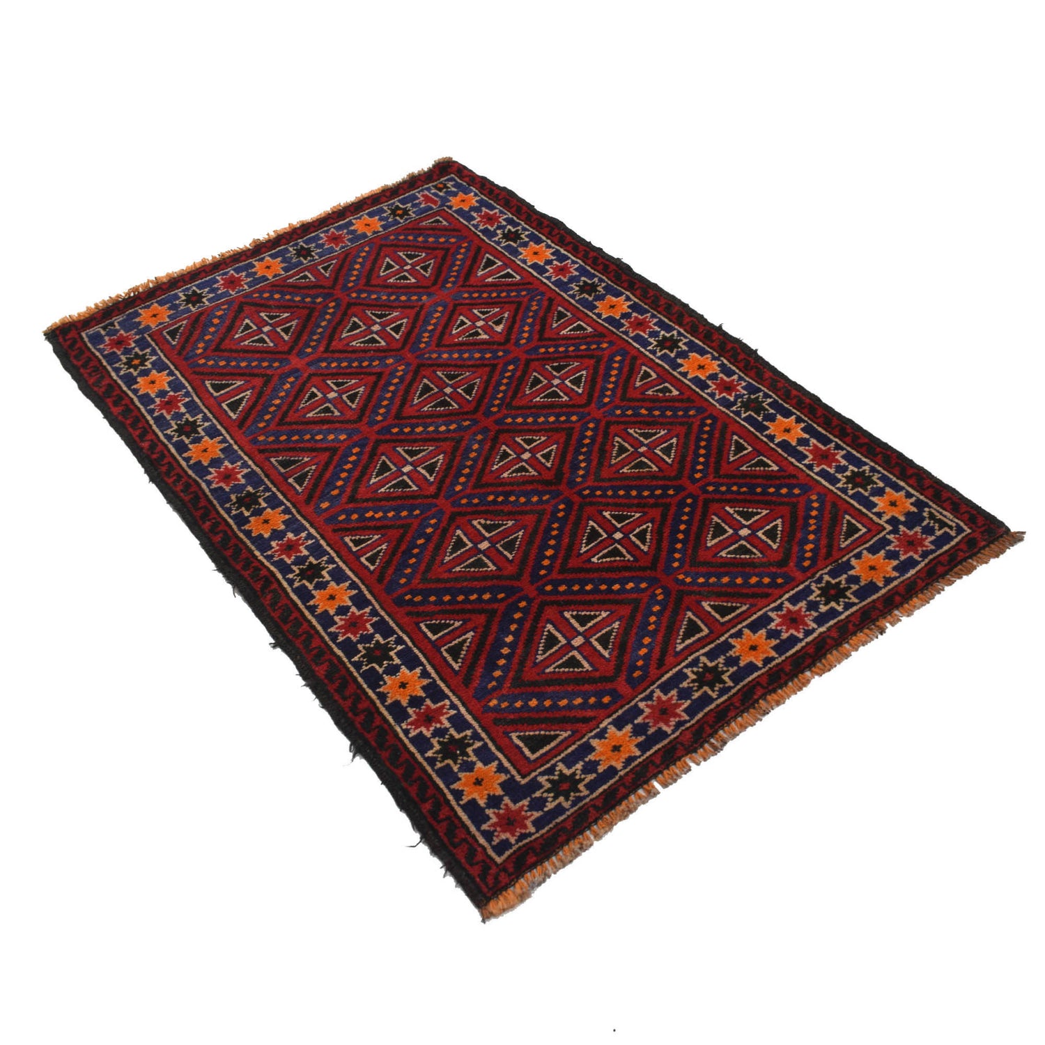 Baluchi Rug Handmade Red Geometric 3x5 ft
