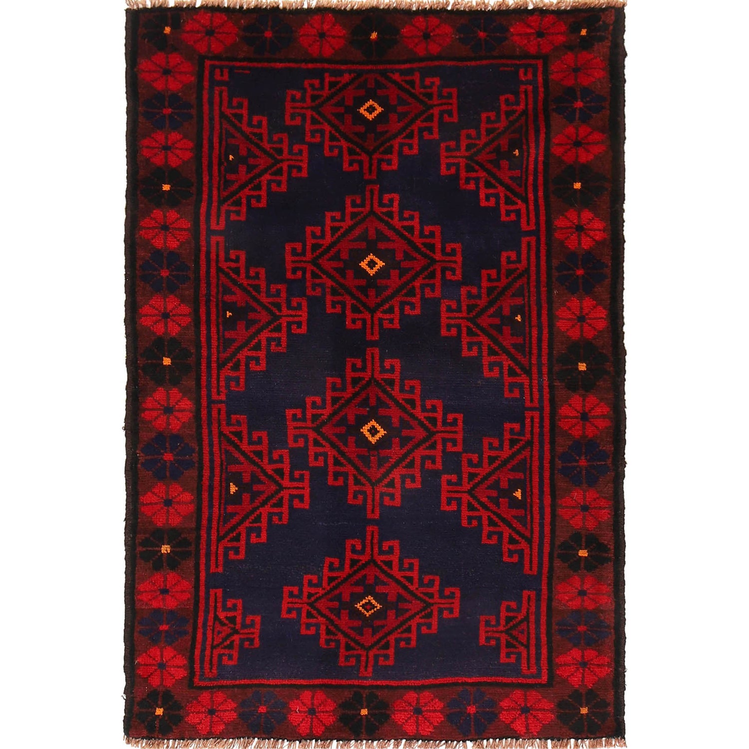 Baluchi Rug Handmade Blue Geometric 3x5 ft
