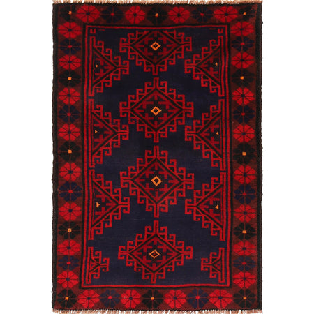 Baluchi Rug Handmade Blue Geometric 3x5 ft