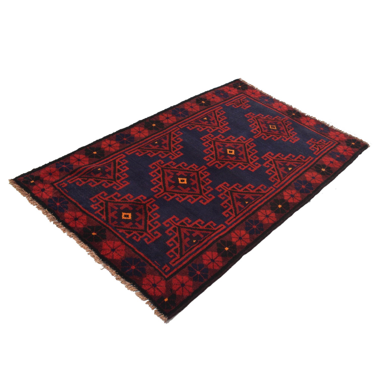 Baluchi Rug Handmade Blue Geometric 3x5 ft
