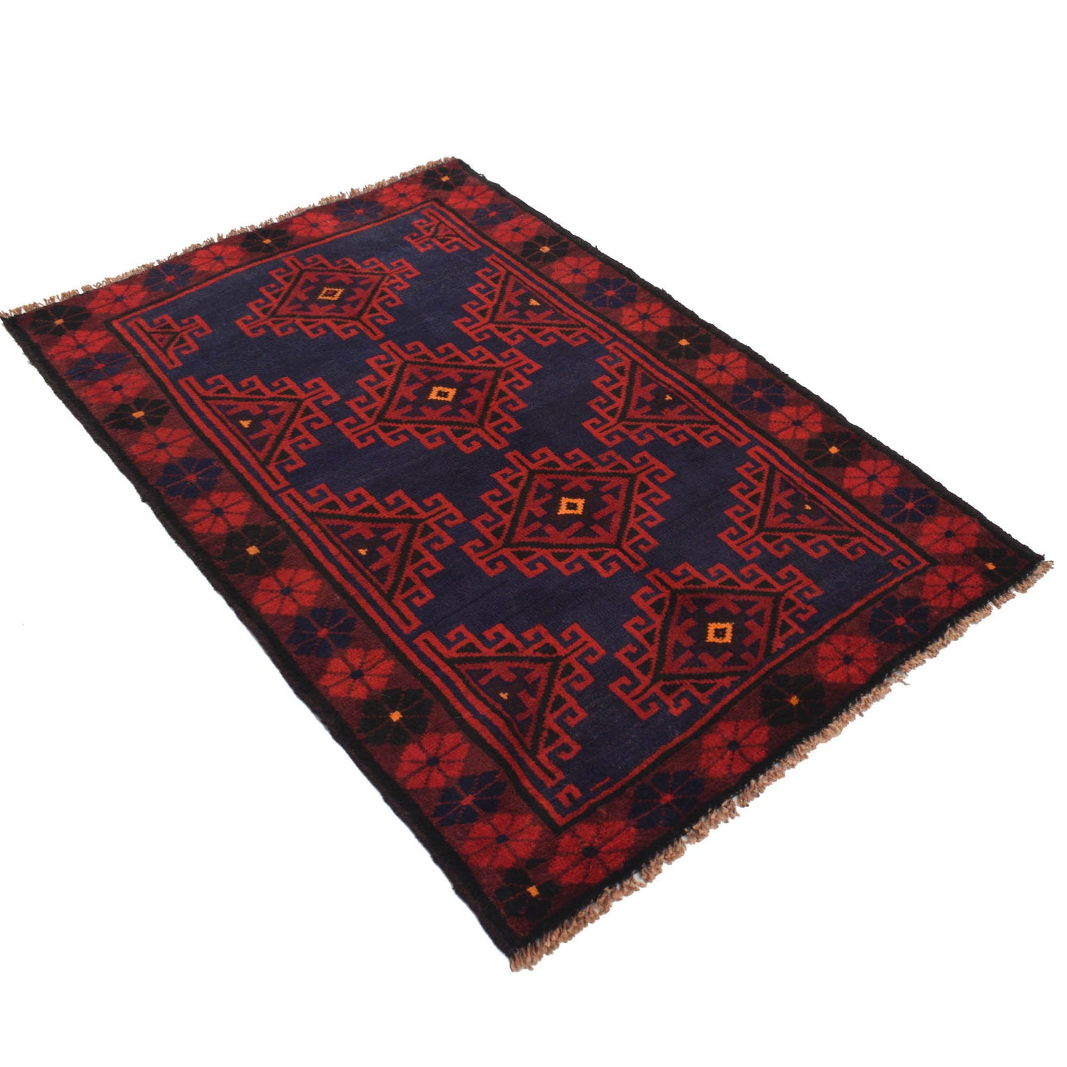 Baluchi Rug Handmade Blue Geometric 3x5 ft