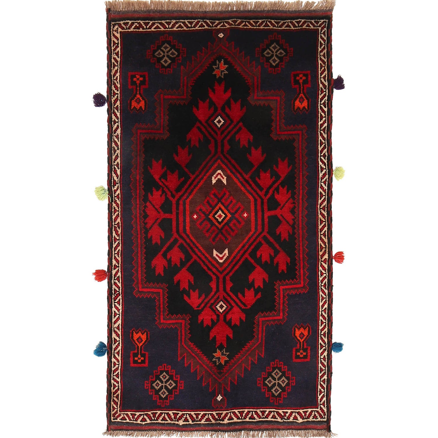 Baluchi Rug Handmade Navy Blue Geometric 3x5 ft