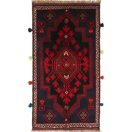 Baluchi Rug Handmade Navy Blue Geometric 3x5 ft
