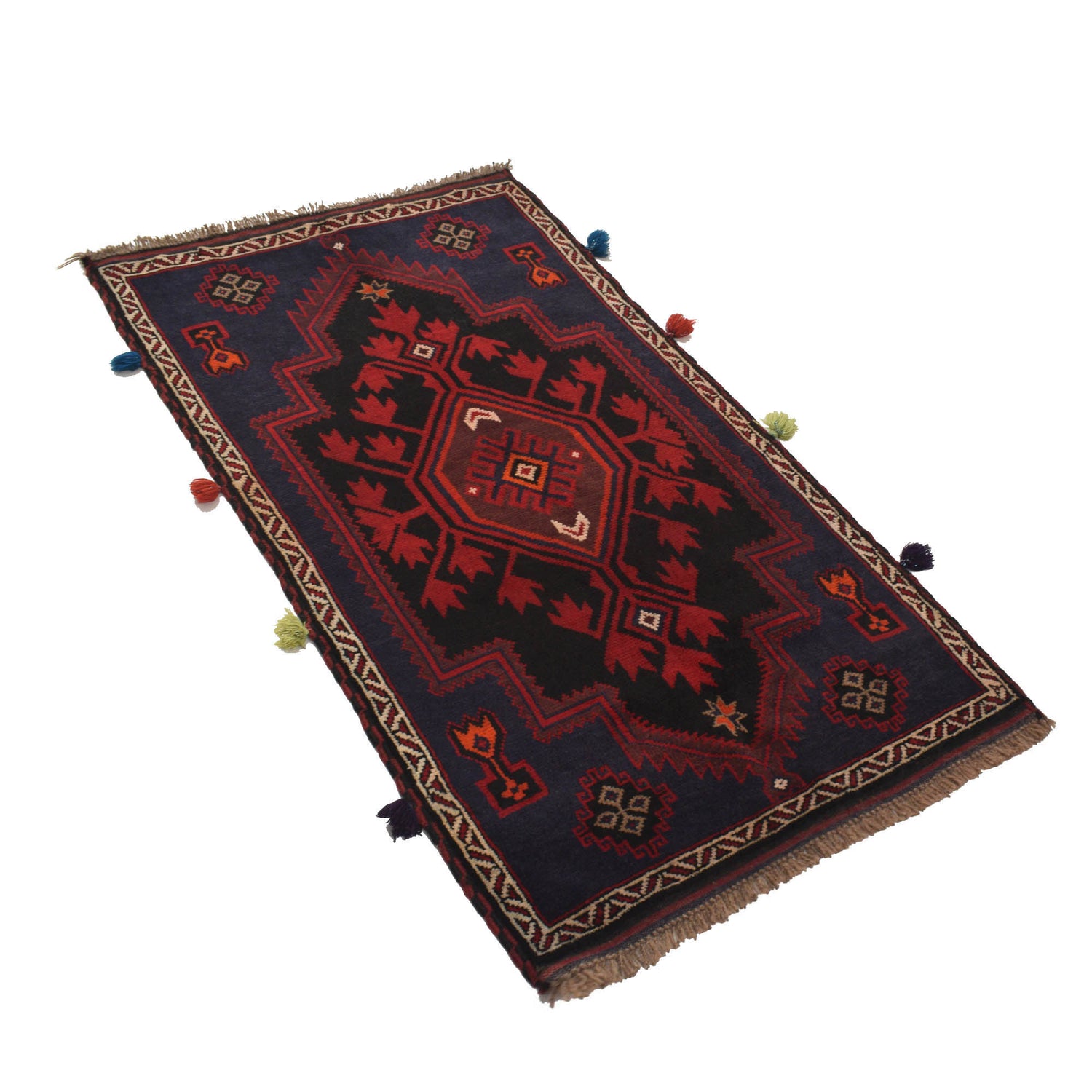 Baluchi Rug Handmade Navy Blue Geometric 3x5 ft