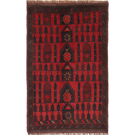 Baluchi Rug Handmade Red Prayer Design 3x5 ft