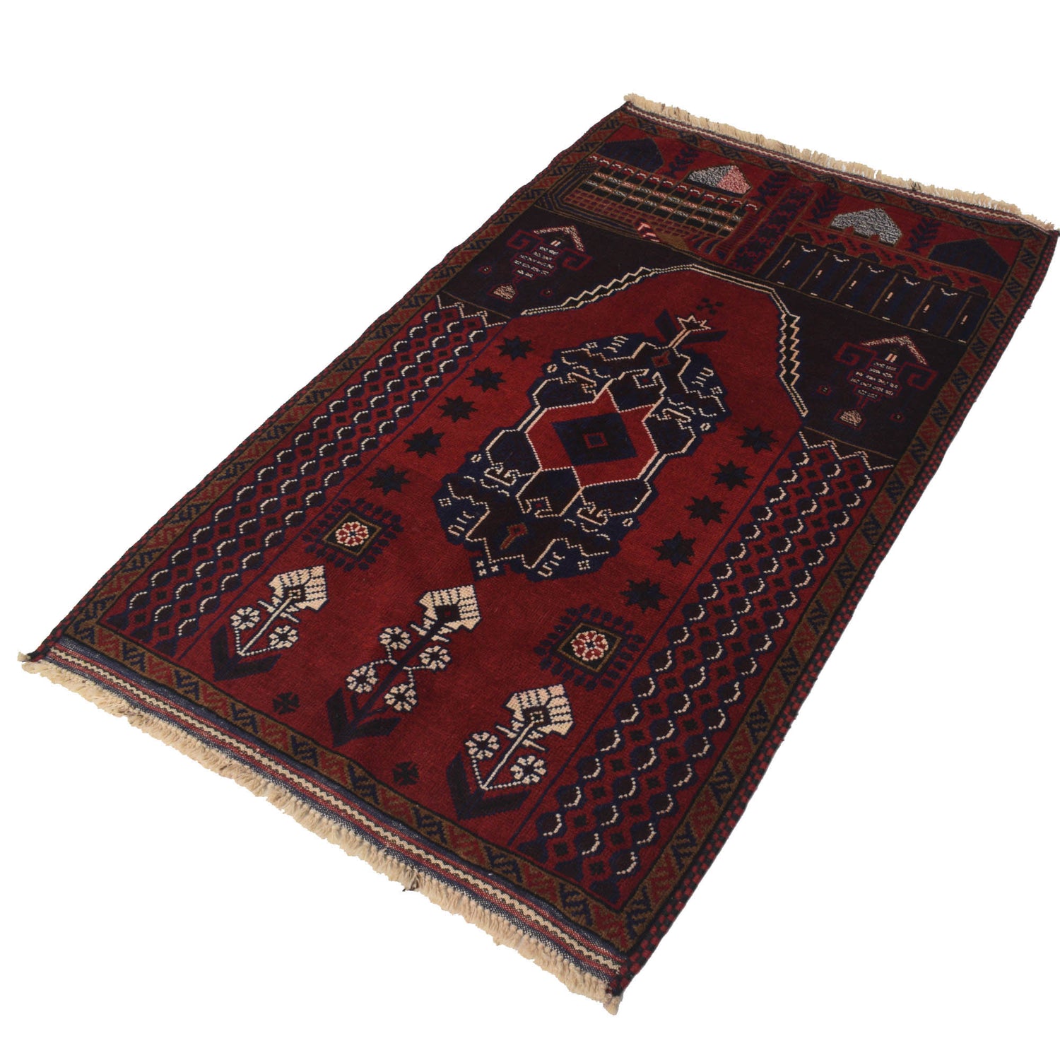 Baluchi Rug Handmade Red Prayer Design 3x5 ft