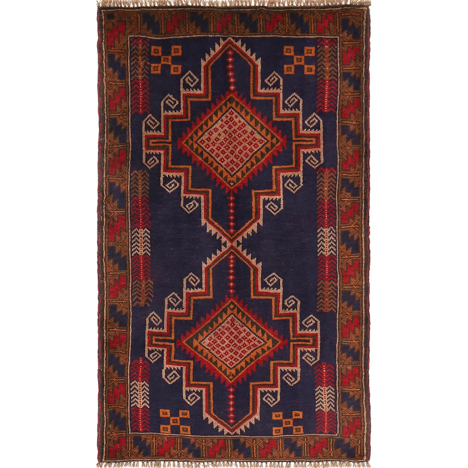 Baluchi Rug Handmade Navy Blue Geometric 3x5 ft