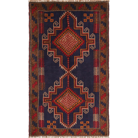 Baluchi Rug Handmade Navy Blue Geometric 3x5 ft