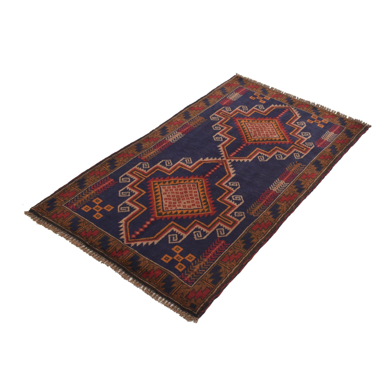 Baluchi Rug Handmade Navy Blue Geometric 3x5 ft