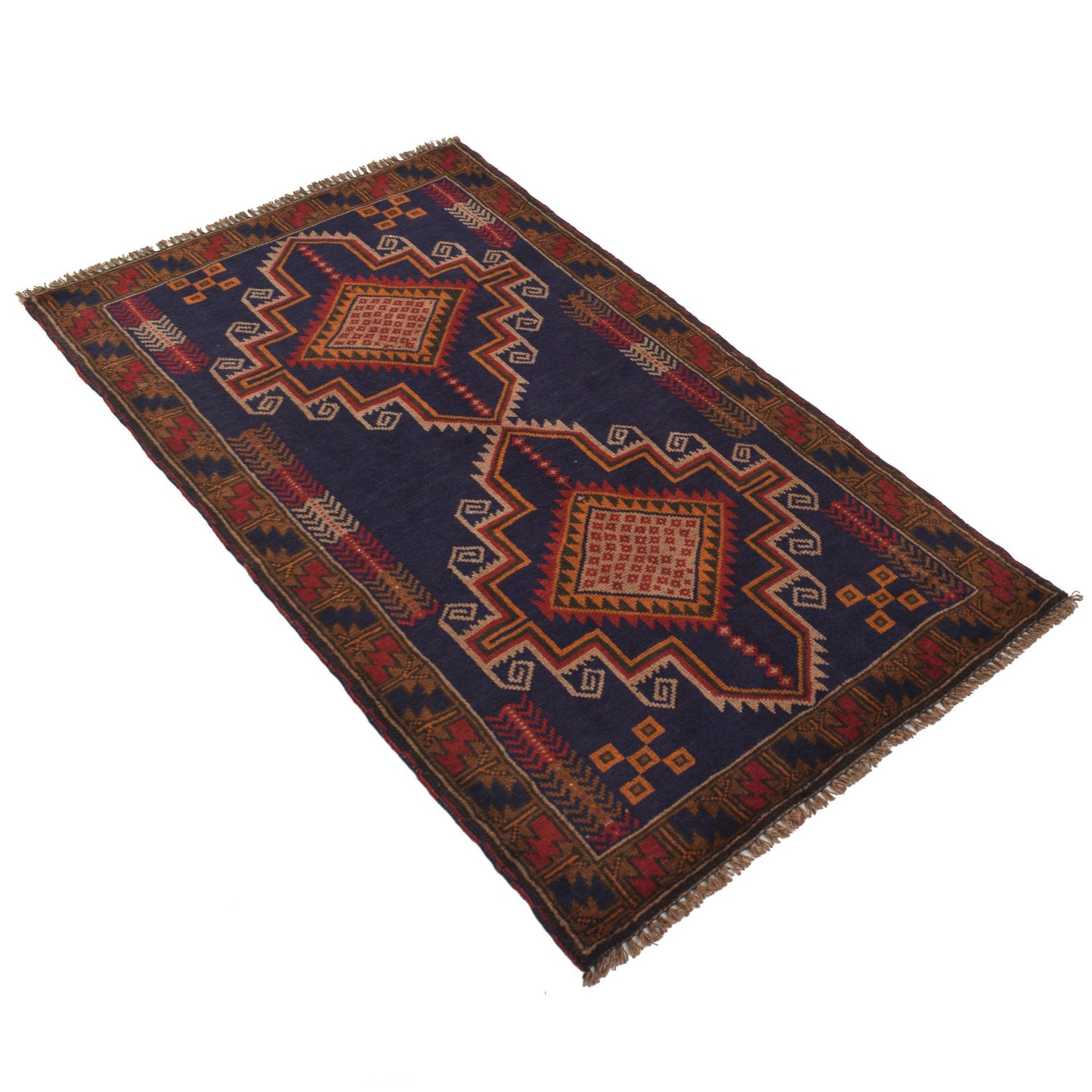 Baluchi Rug Handmade Navy Blue Geometric 3x5 ft