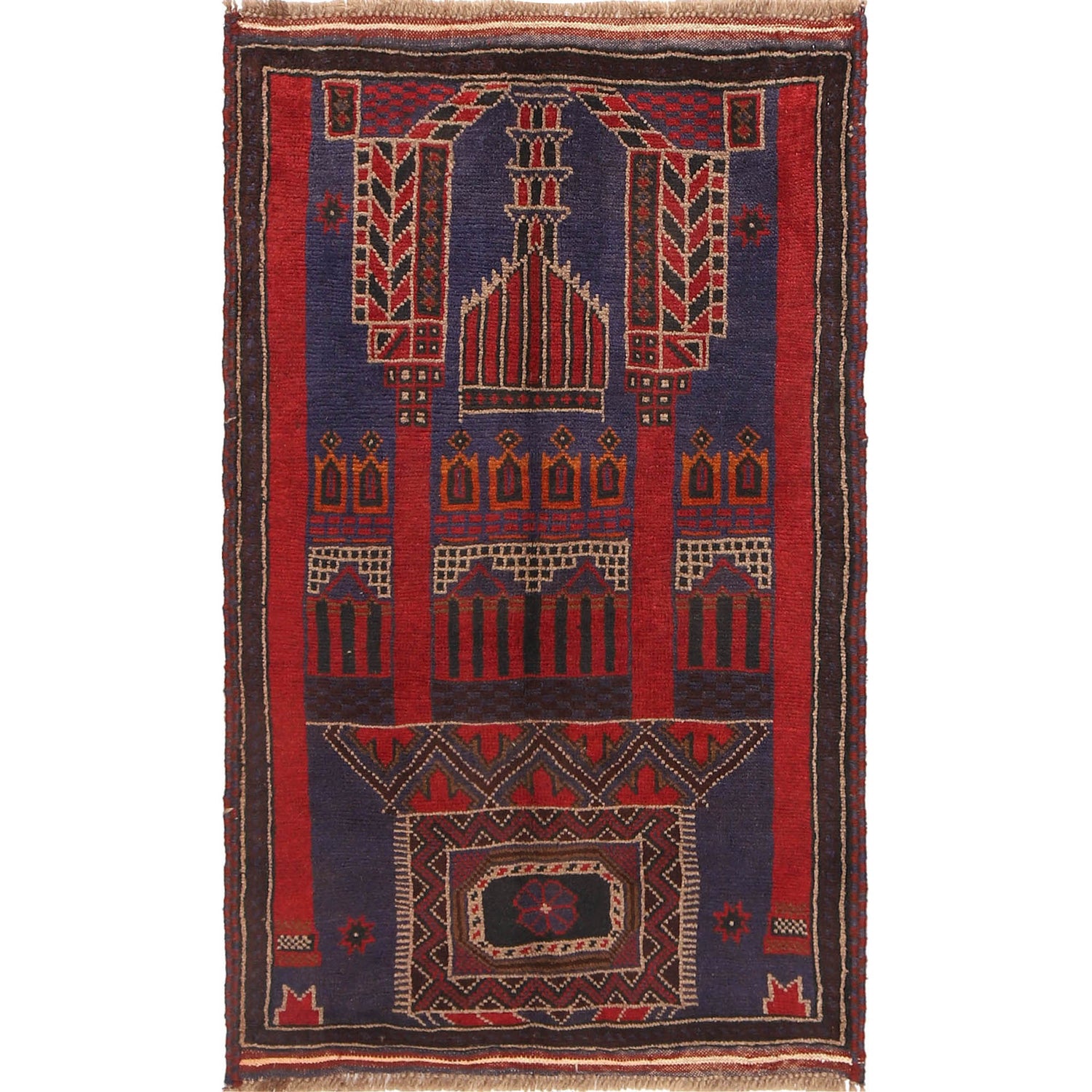 Baluchi Rug Handmade Blue Prayer Design 3x5 ft