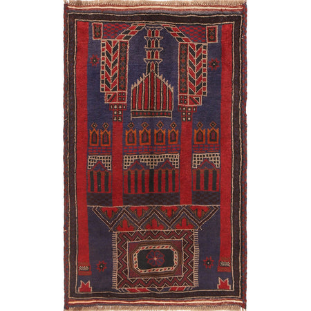 Baluchi Rug Handmade Blue Prayer Design 3x5 ft