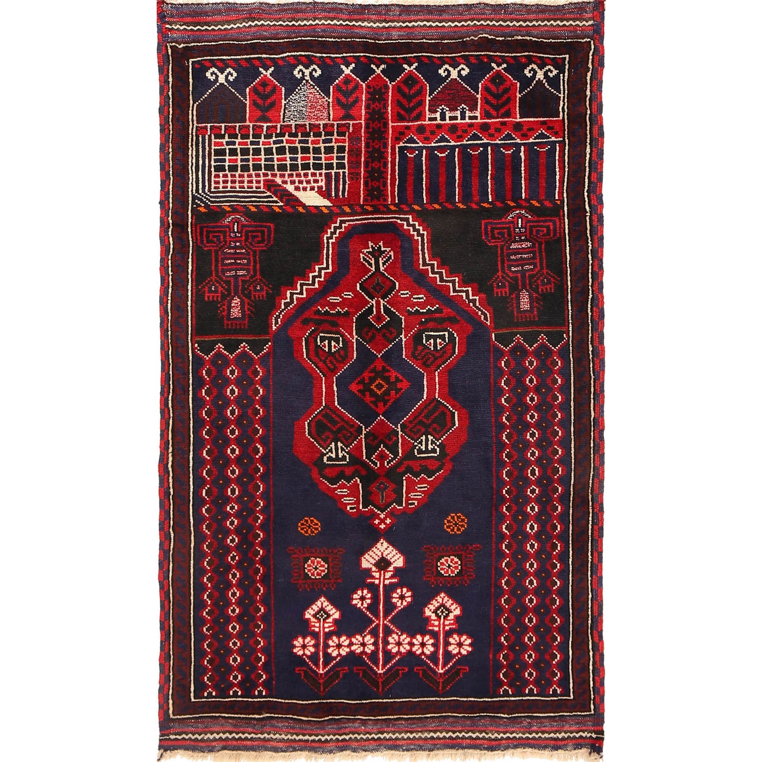 Baluchi Rug Handmade Multi Prayer Design 3x5 ft