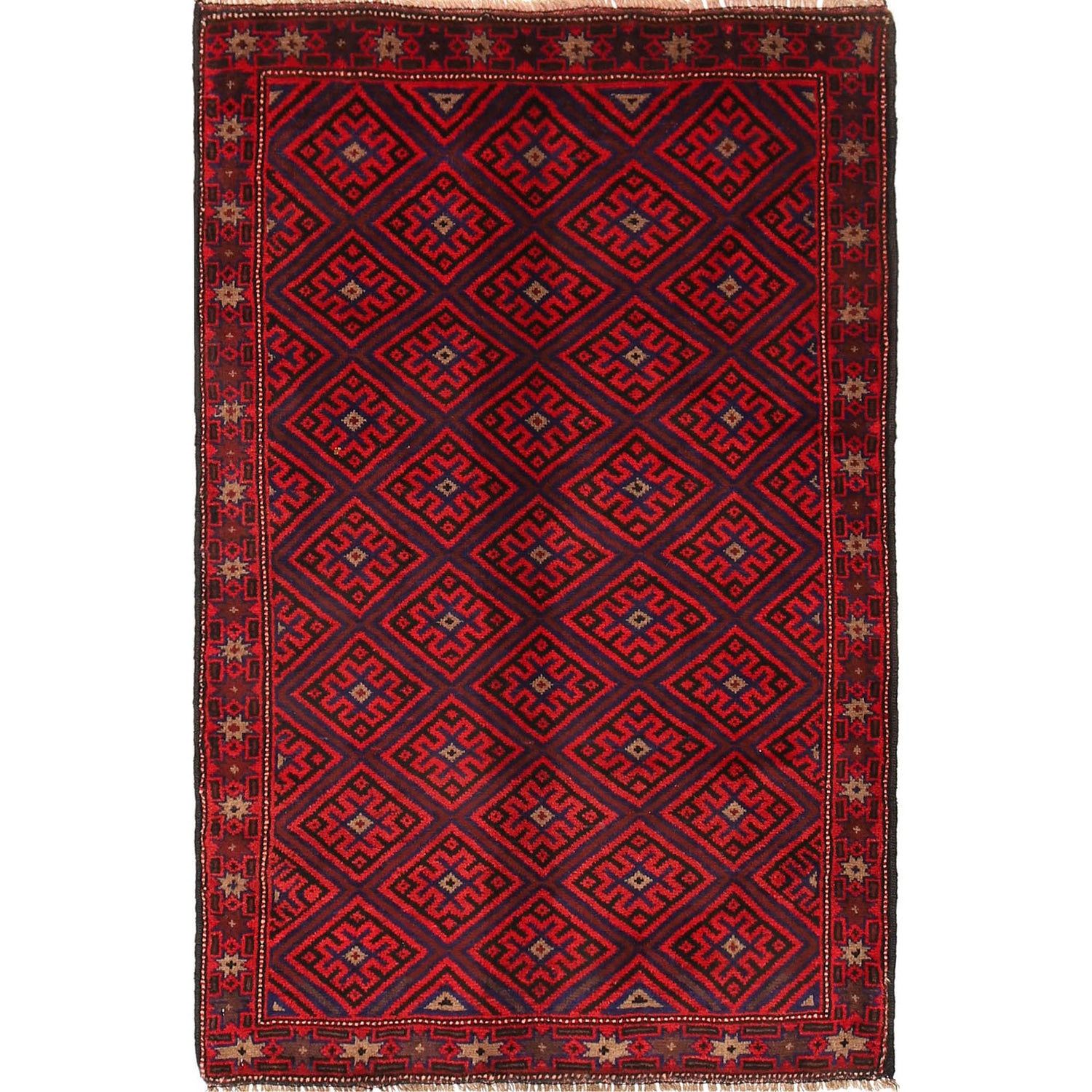 Baluchi Rug Handmade Red Geometric 2x4 ft