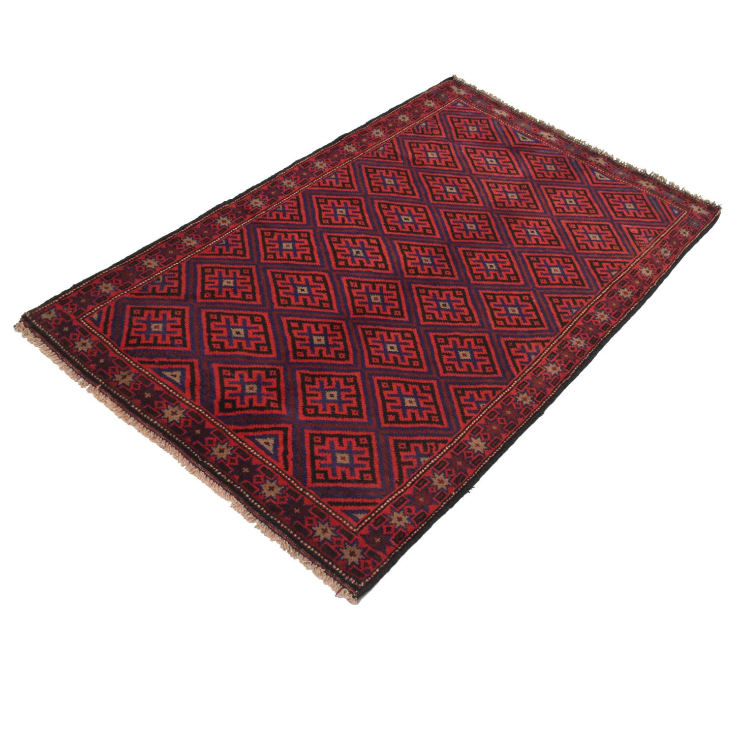 Baluchi Rug Handmade Red Geometric 2x4 ft