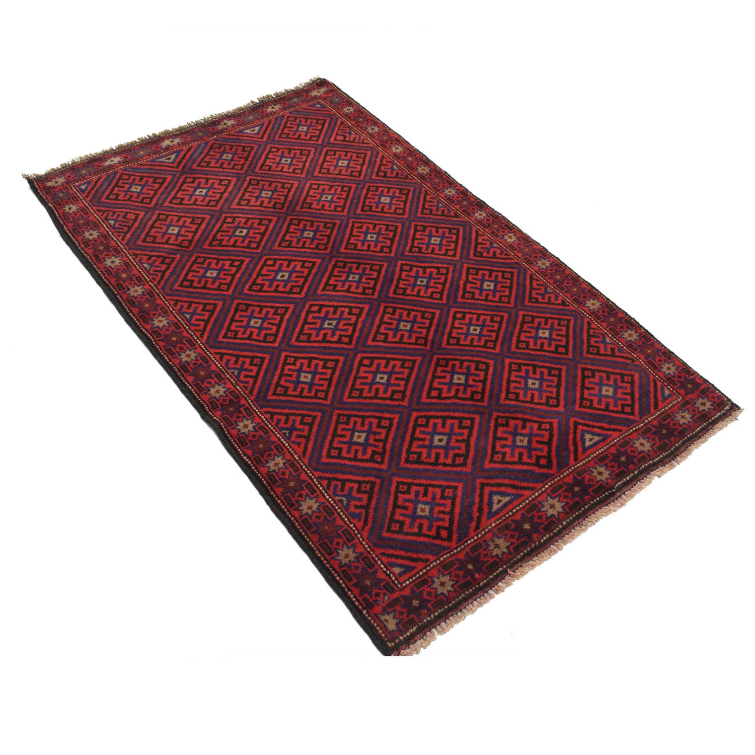 Baluchi Rug Handmade Red Geometric 2x4 ft