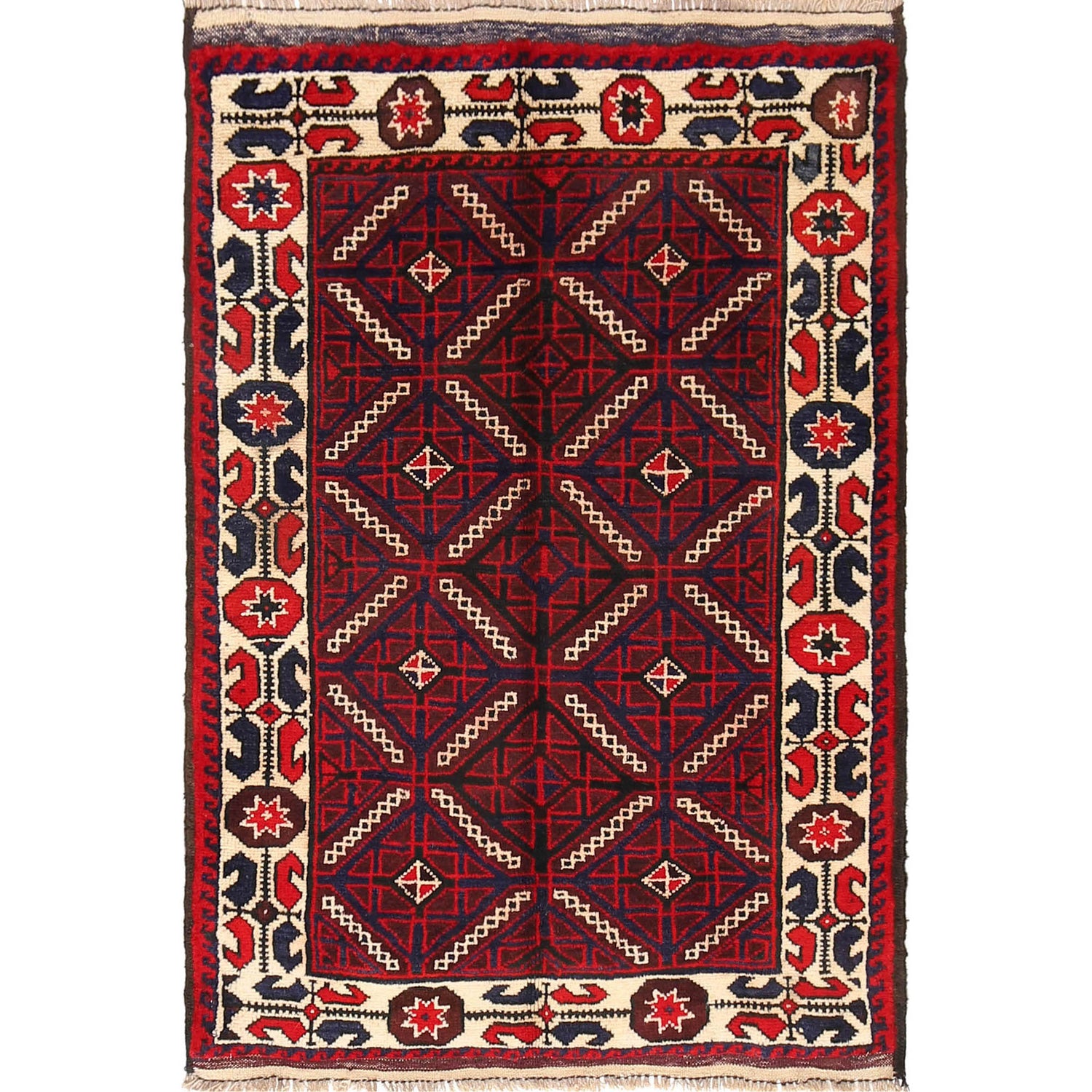 Baluchi Rug Handmade Multi Geometric 2x4 ft