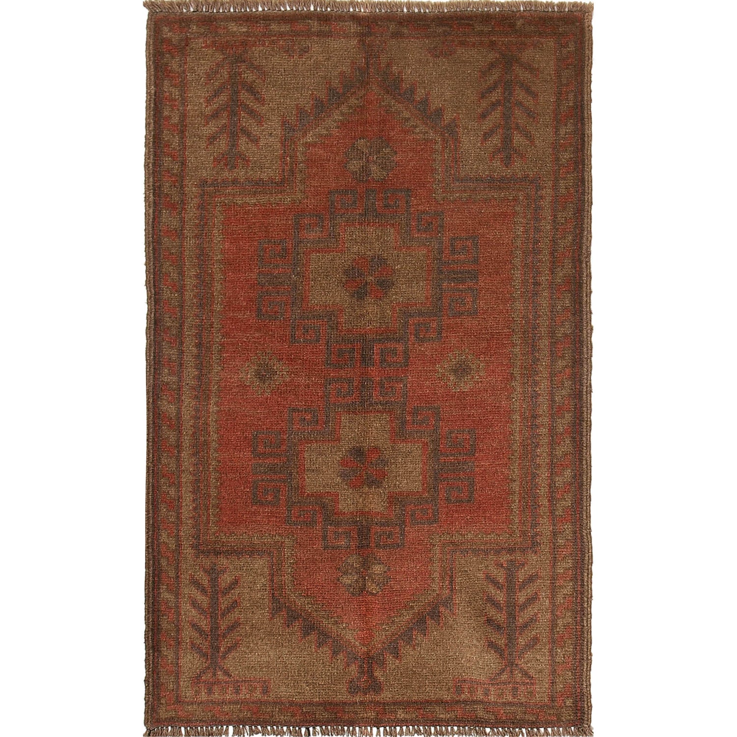 Overdyed Area Rug Handmade Brown Geometric 3x5 ft