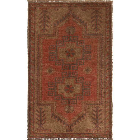Overdyed Area Rug Handmade Brown Geometric 3x5 ft