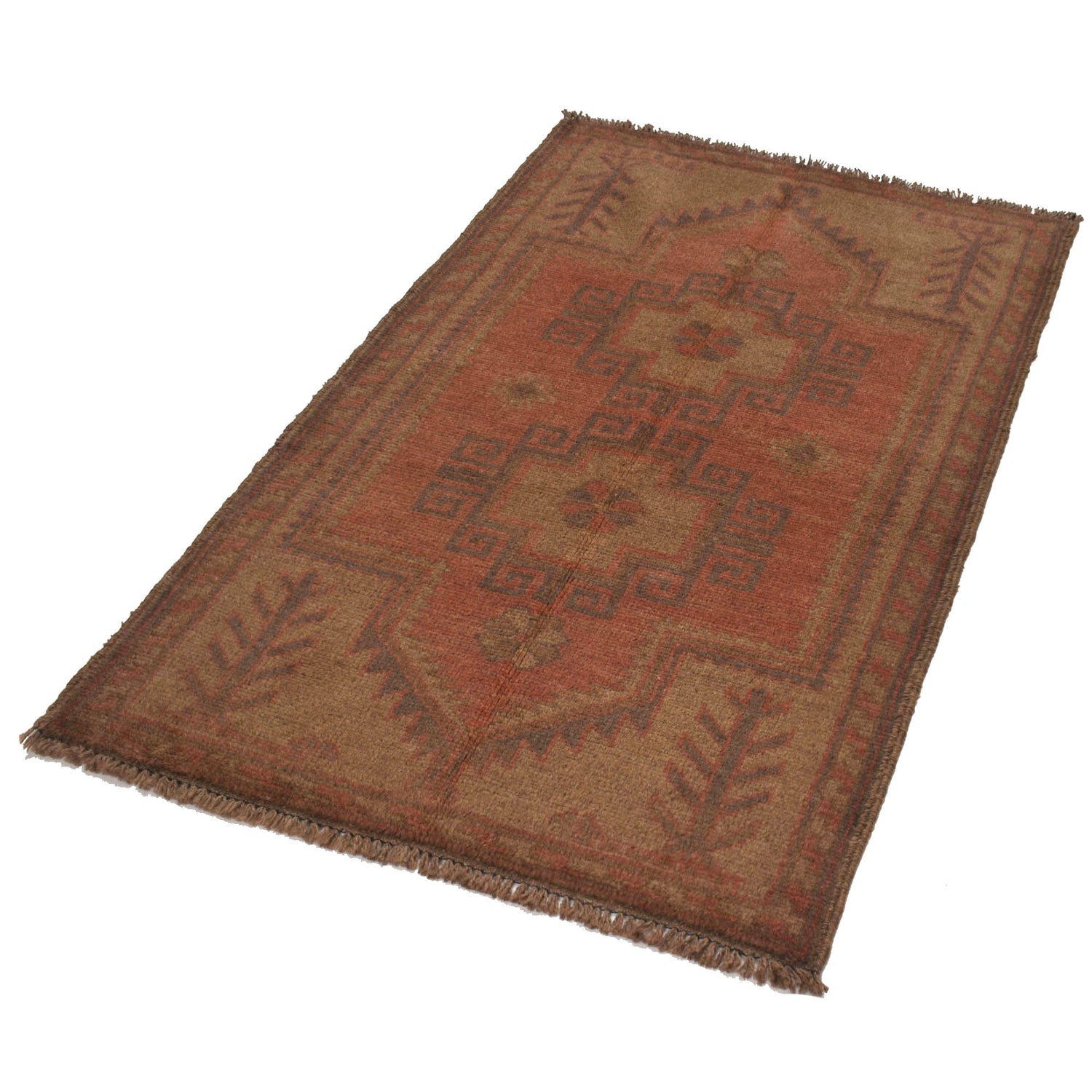Overdyed Area Rug Handmade Brown Geometric 3x5 ft