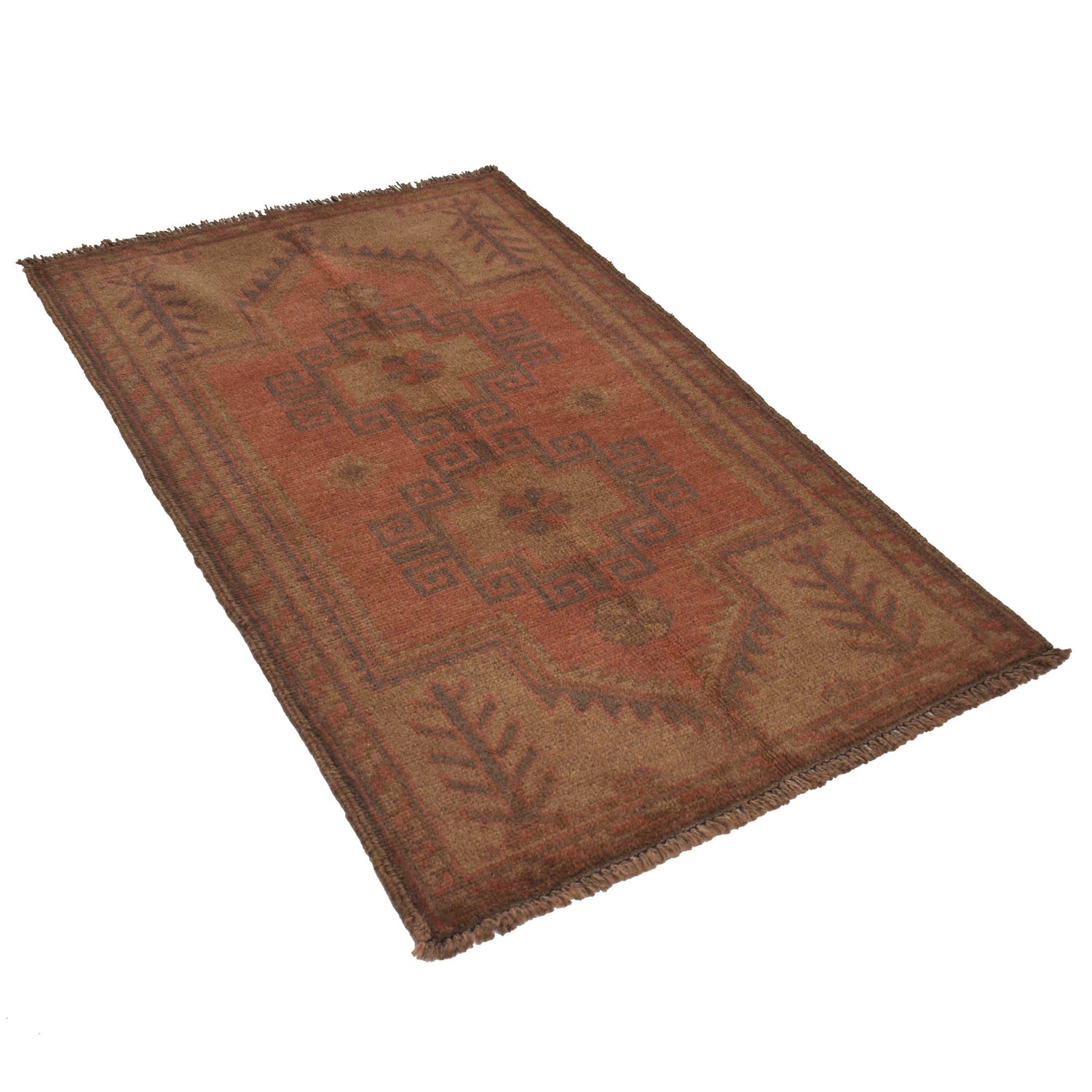 Overdyed Area Rug Handmade Brown Geometric 3x5 ft