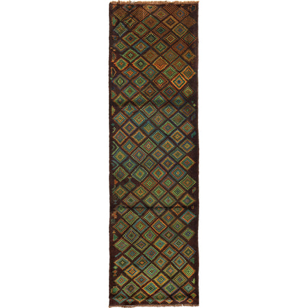 Baluchi Runner Rug Handmade Brown 10' Runner