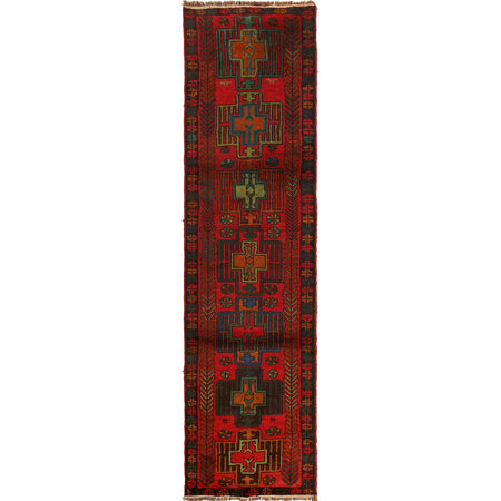 Baluchi Runner Rug Handmade Red 10' Runner
