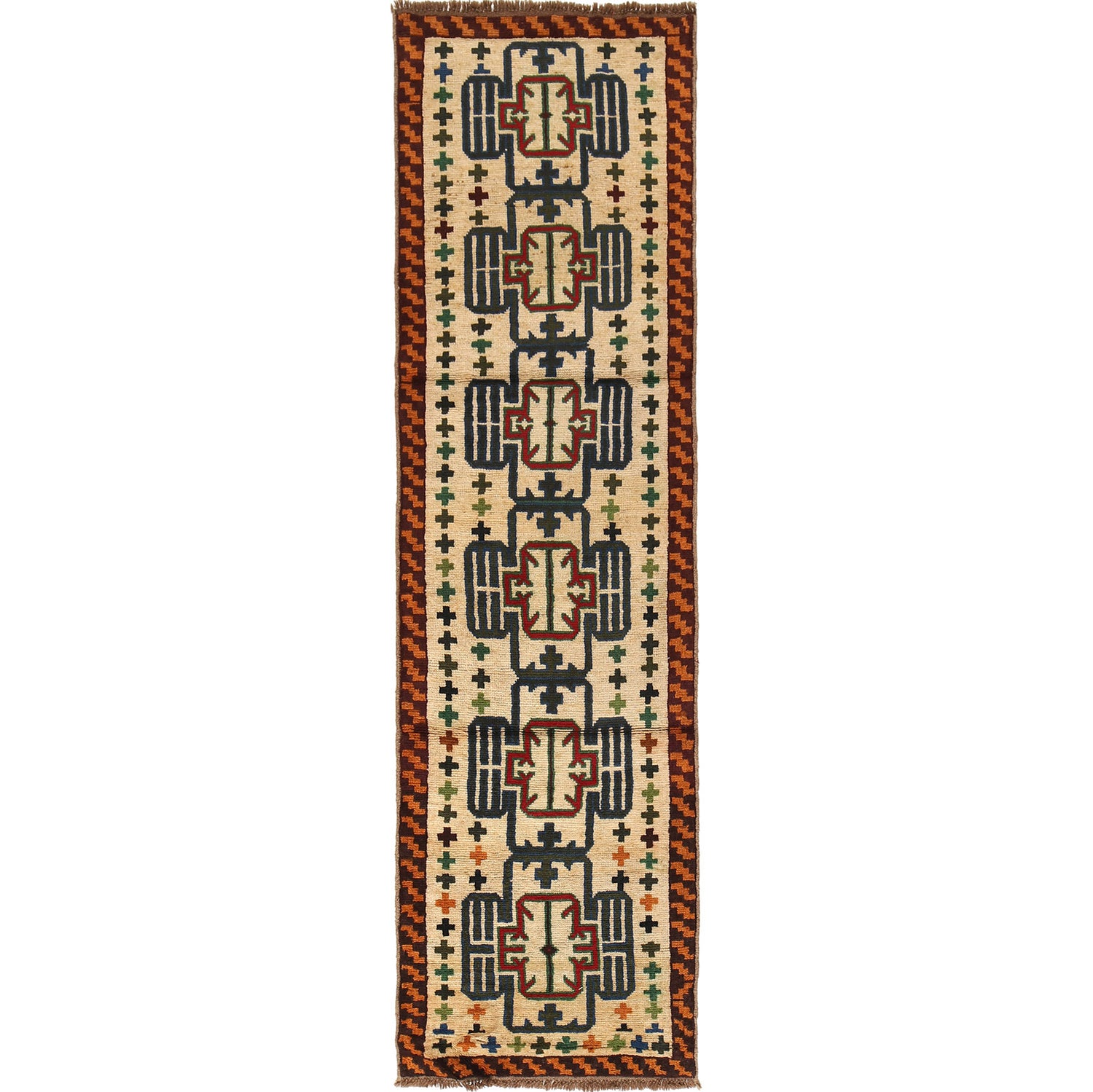 Baluchi Runner Rug Handmade Beige 10' Runner