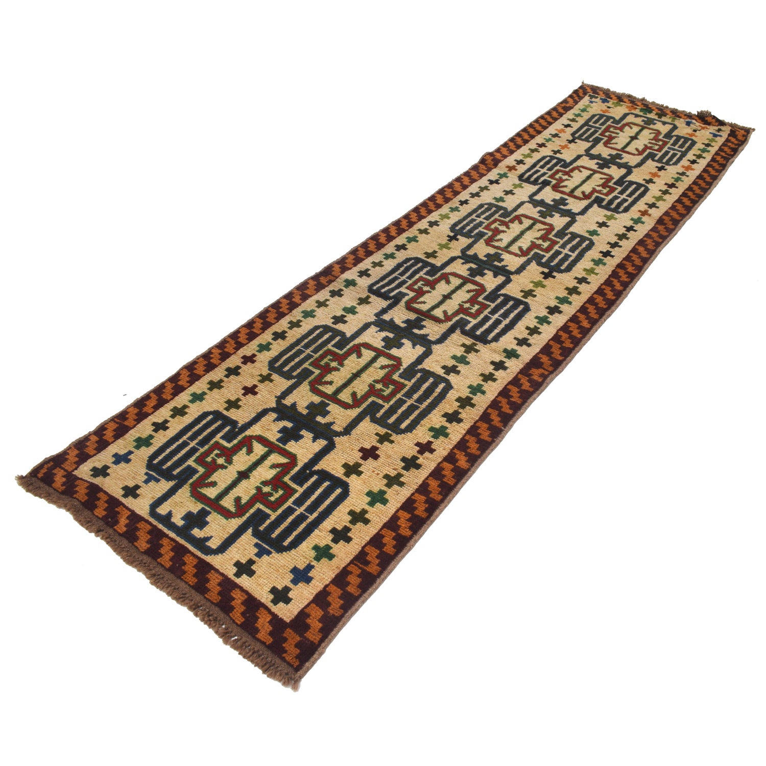 Baluchi Runner Rug Handmade Beige 10' Runner