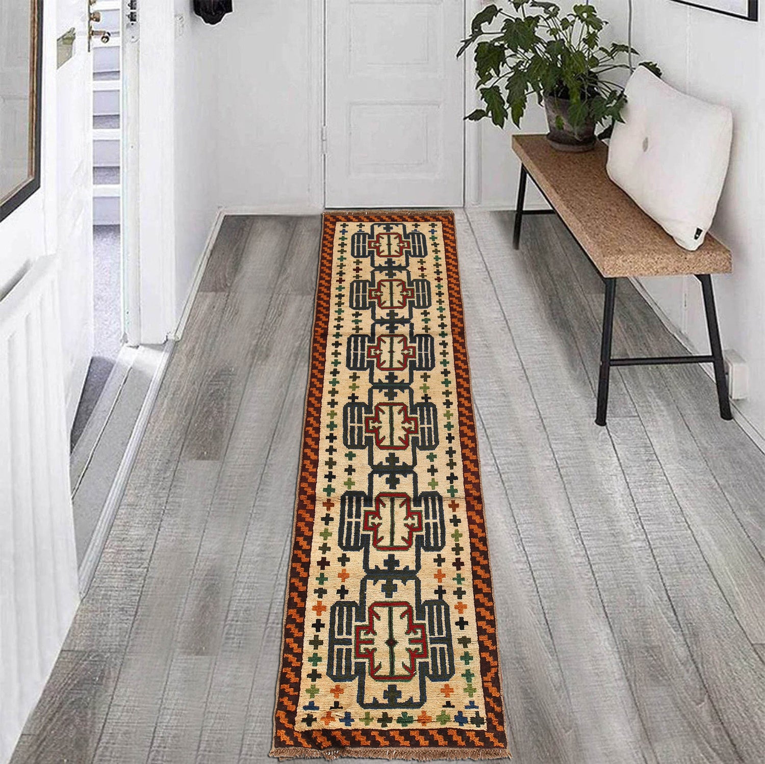 Baluchi Runner Rug Handmade Beige 10' Runner