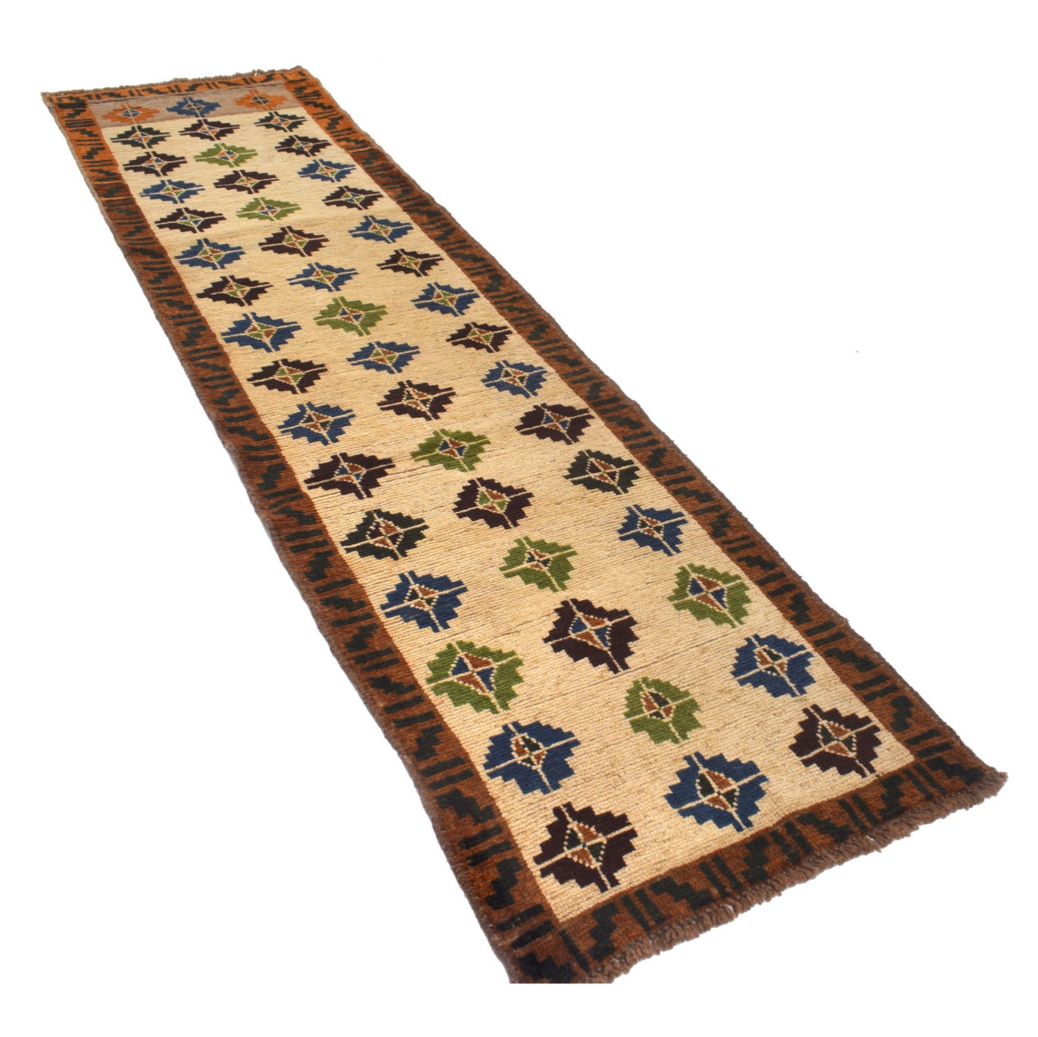 Baluchi Runner Rug Handmade Beige 10' Runner