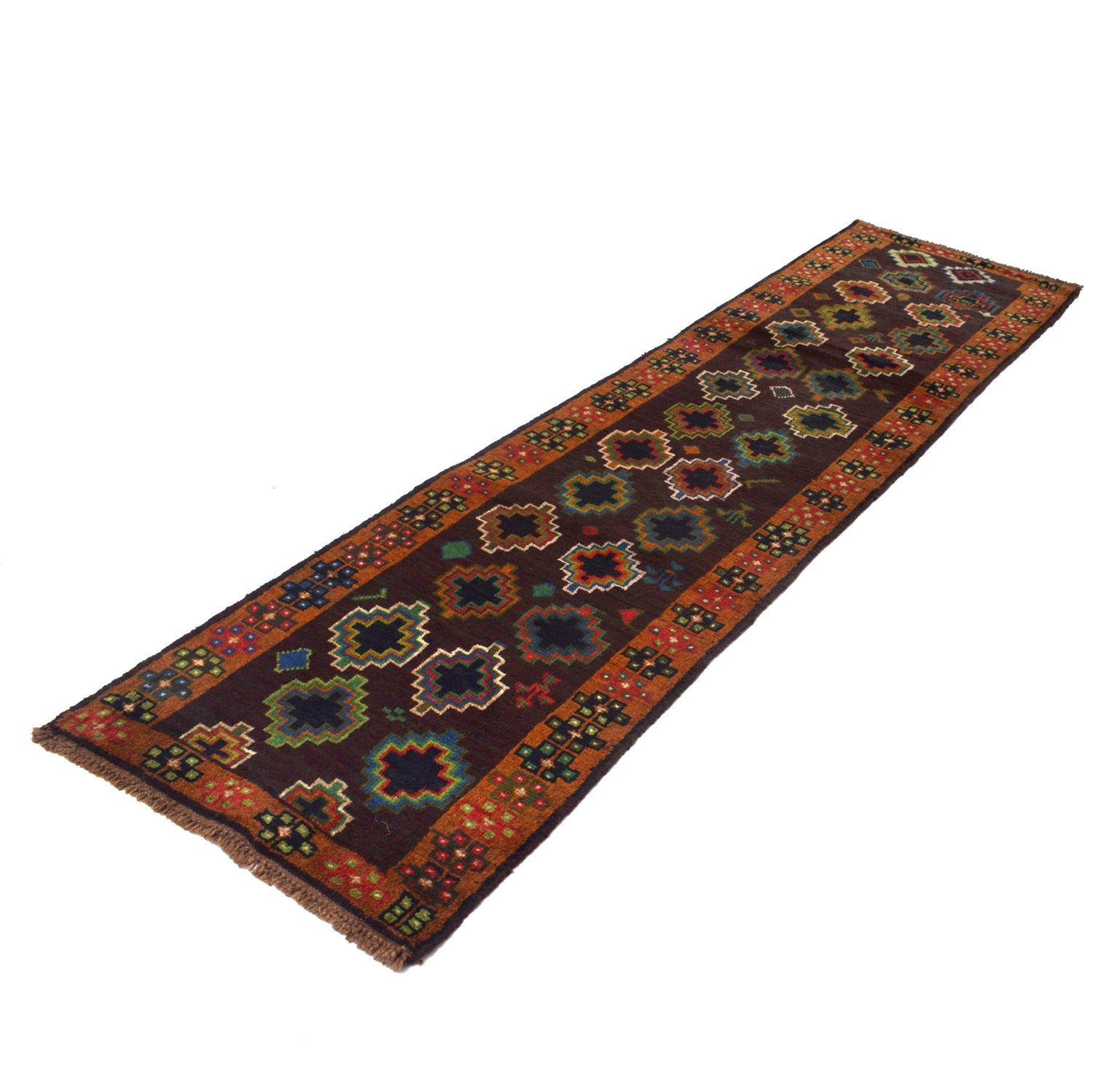 Baluchi Runner Rug Handmade Brown 10' Runner