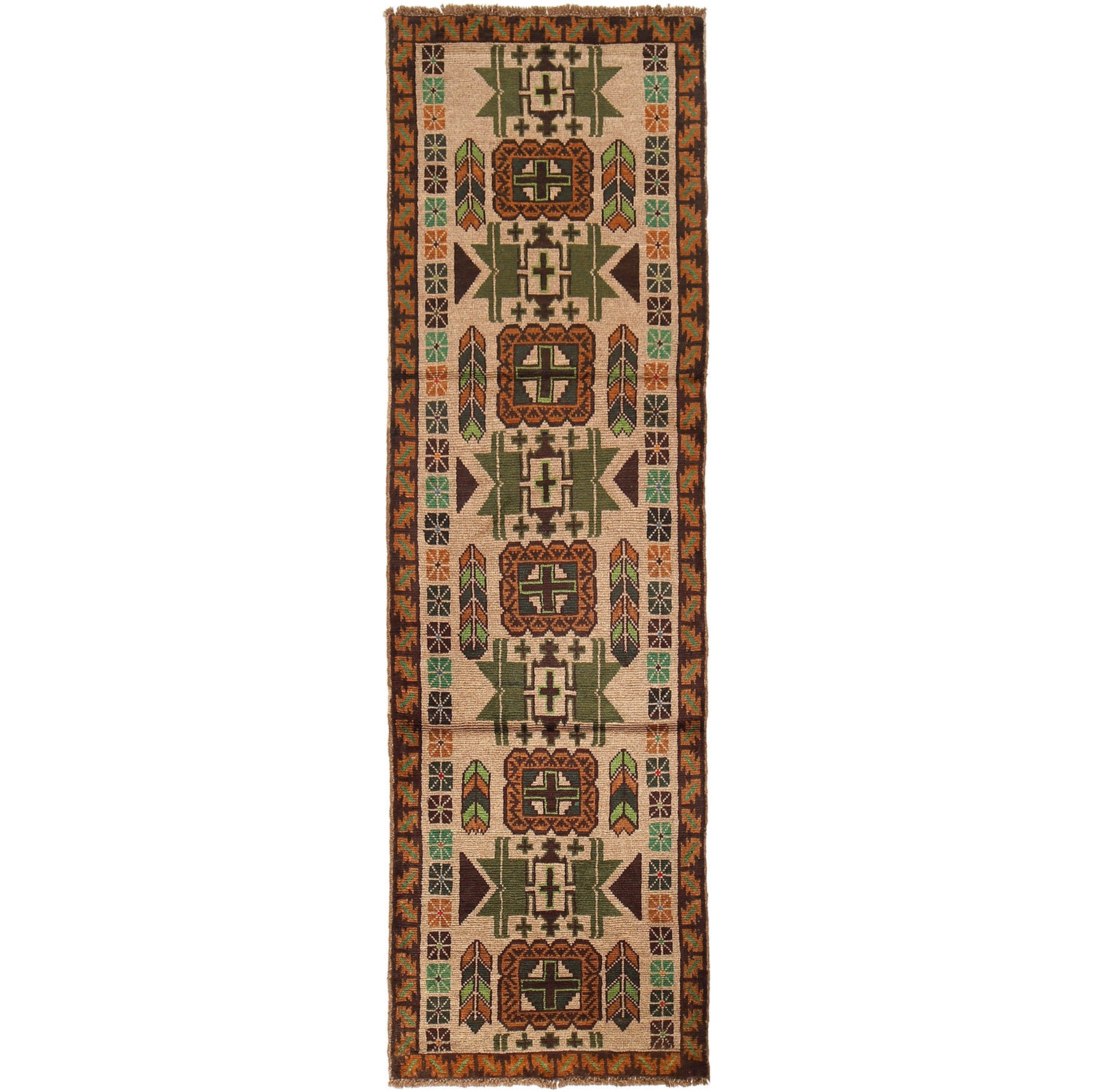 Baluchi Runner Rug Handmade Beige 10' Runner