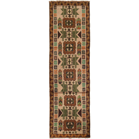 Baluchi Runner Rug Handmade Beige 10' Runner