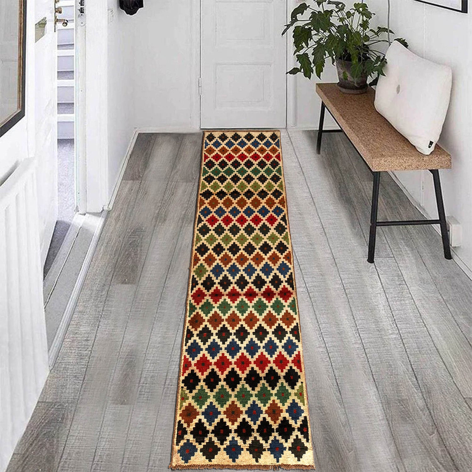 Baluchi Runner Rug Handmade Beige 10' Runner