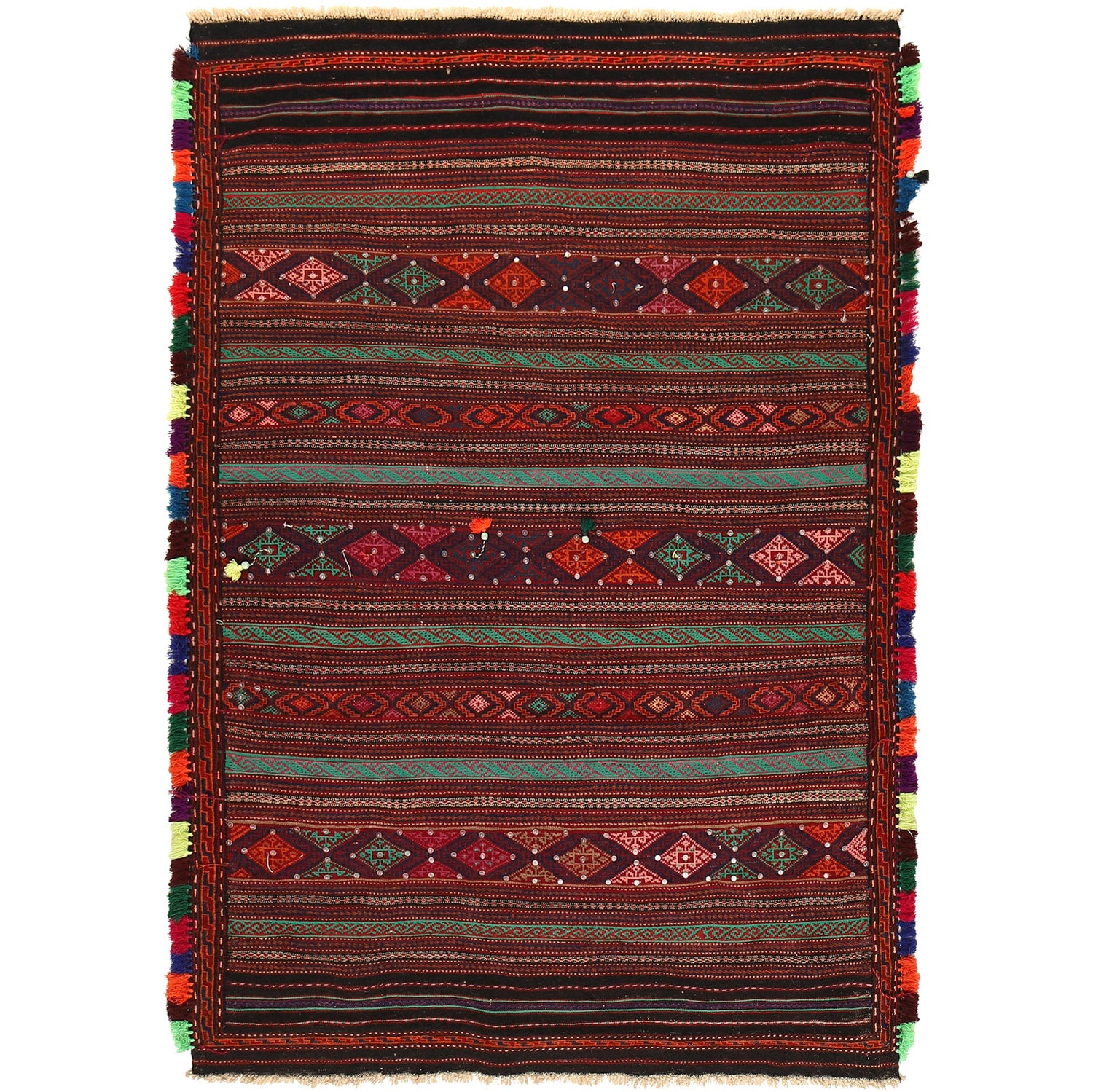 Laghari Kilim Area Rug Handmade Multi Geometric 4x7 ft