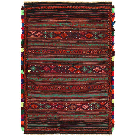 Laghari Kilim Area Rug Handmade Multi Geometric 4x7 ft