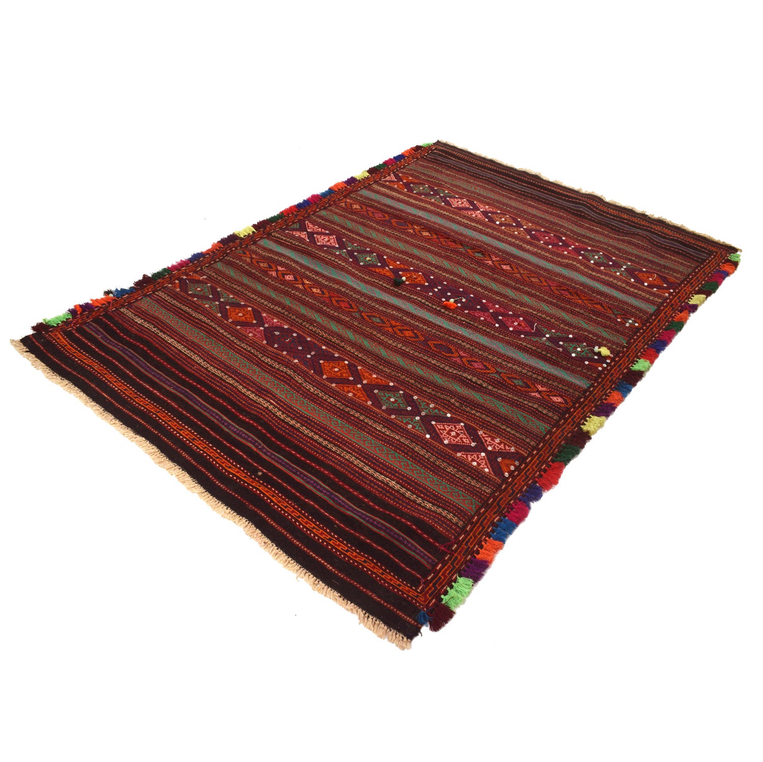 Laghari Kilim Area Rug Handmade Multi Geometric 4x7 ft