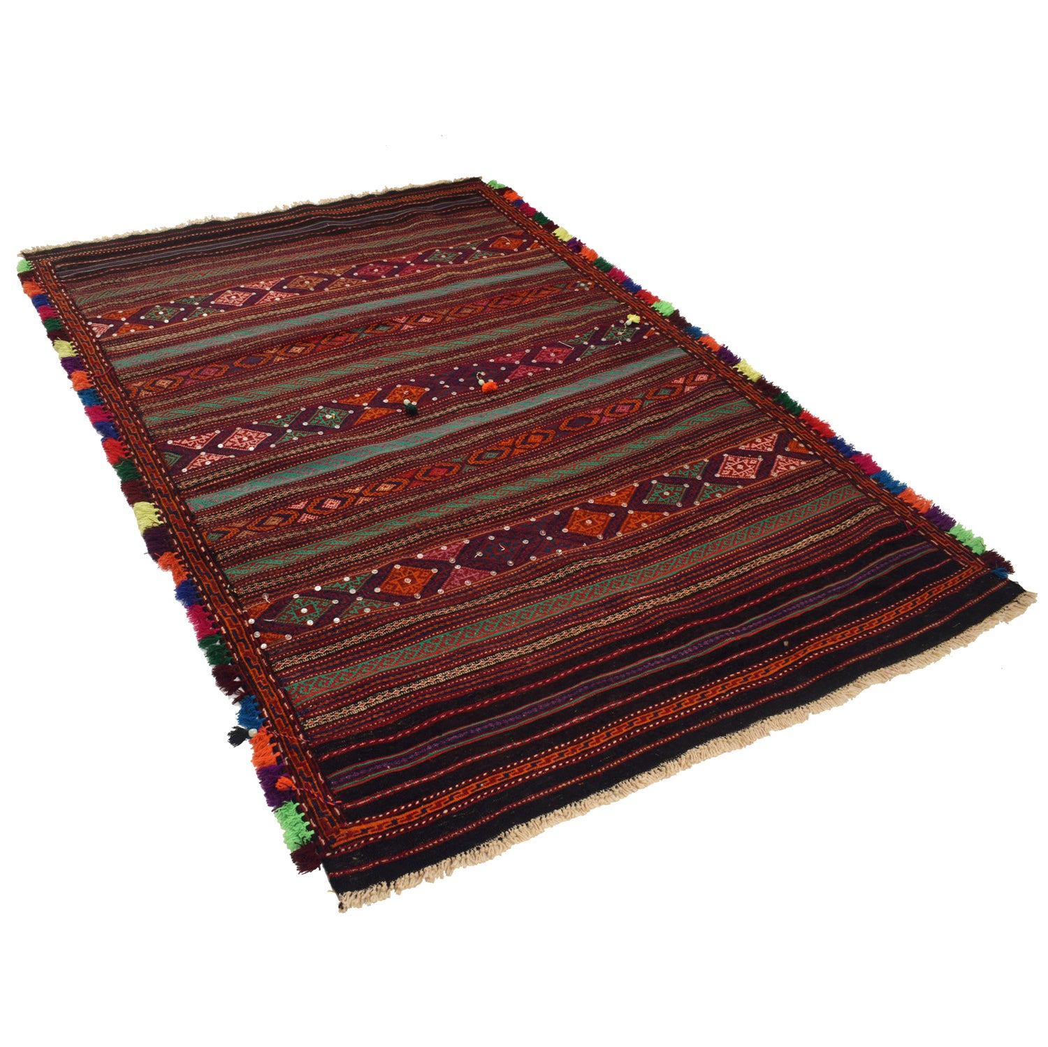 Laghari Kilim Area Rug Handmade Multi Geometric 4x7 ft