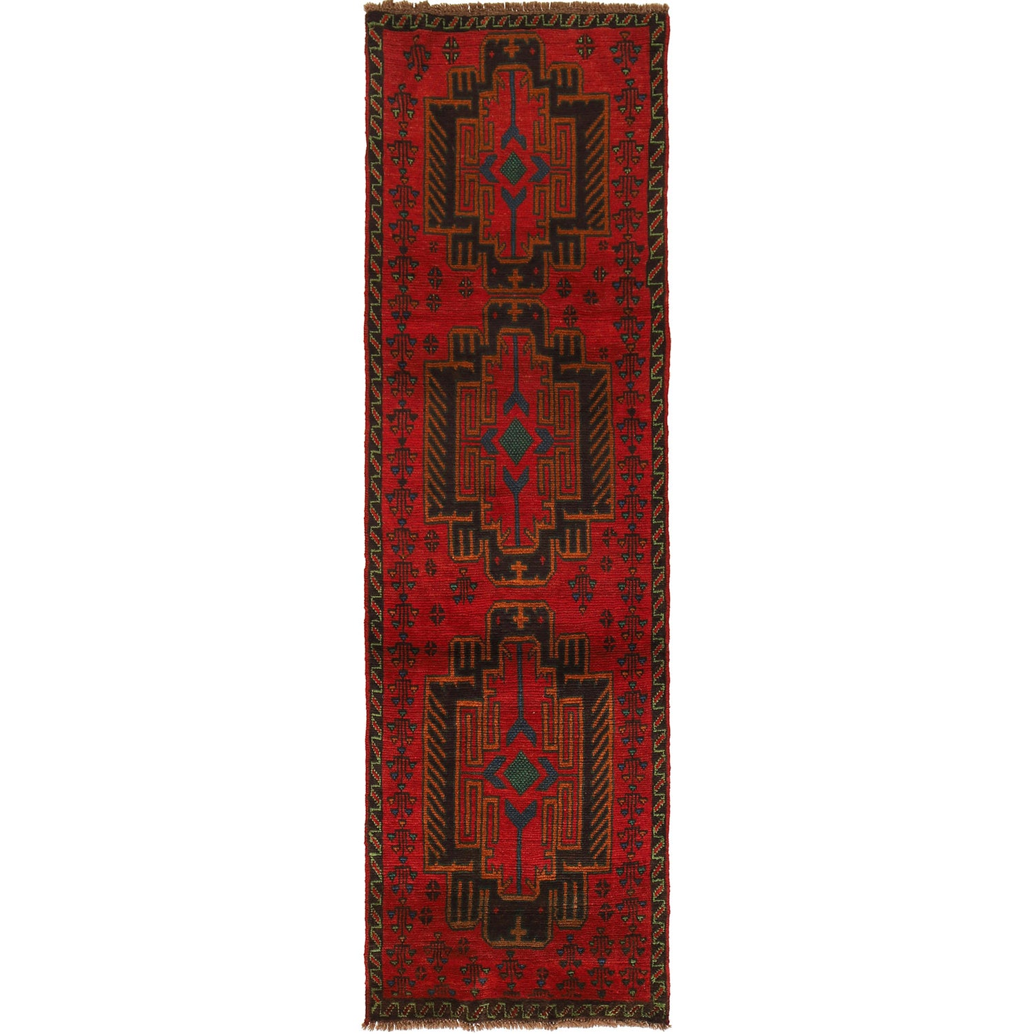 Baluchi Runner Rug Handmade Red 10' Runner