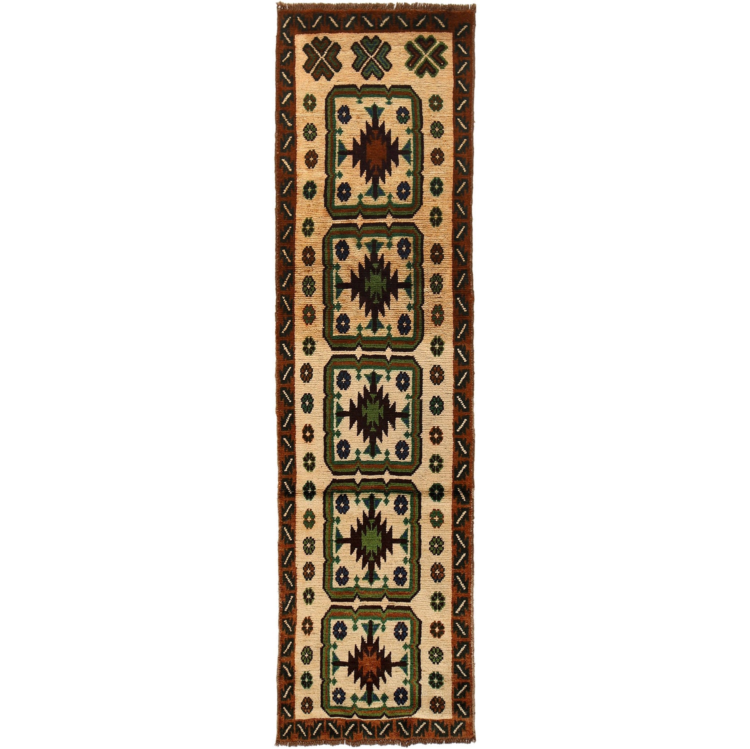 Baluchi Runner Rug Handmade Beige 10' Runner
