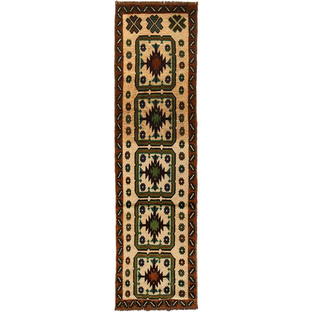 Baluchi Runner Rug Handmade Beige 10' Runner