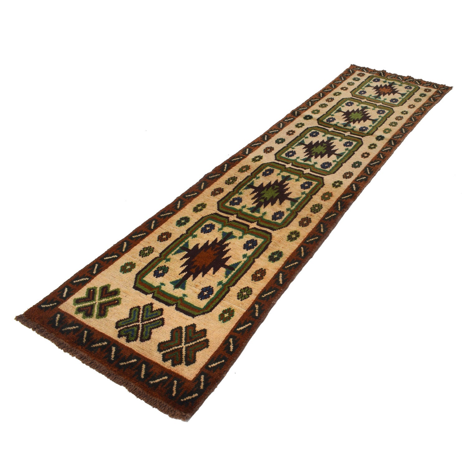 Baluchi Runner Rug Handmade Beige 10' Runner