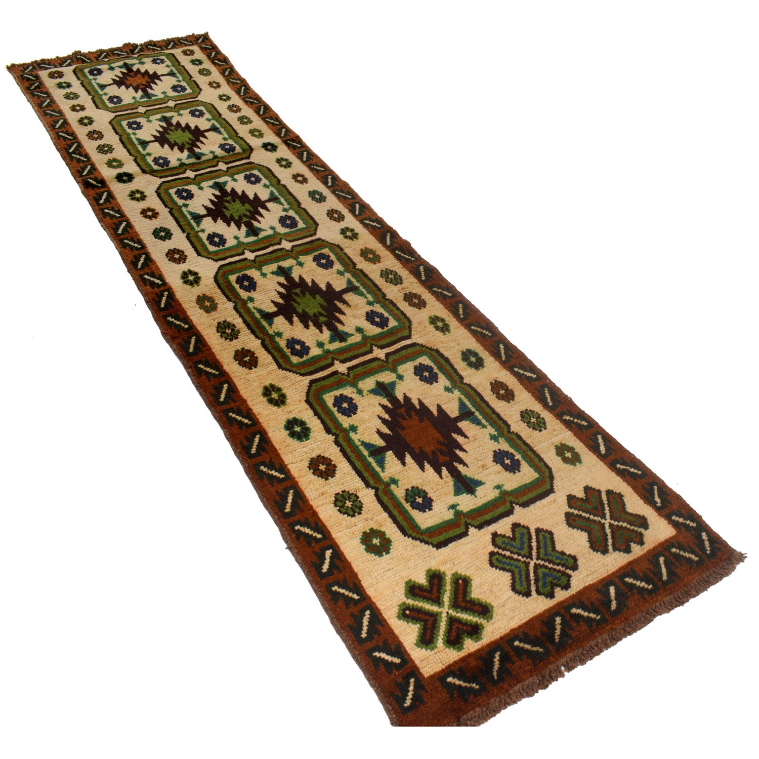 Baluchi Runner Rug Handmade Beige 10' Runner